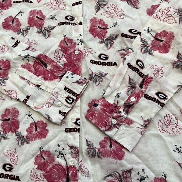 Women's Wes and Willy Button Up Shirt SZ Large Georgia Sports Floral Blouse - Picture 7 of 12